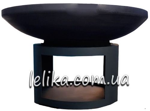 круглий мангал барбекю з плоским жарочним диском на тумбі 